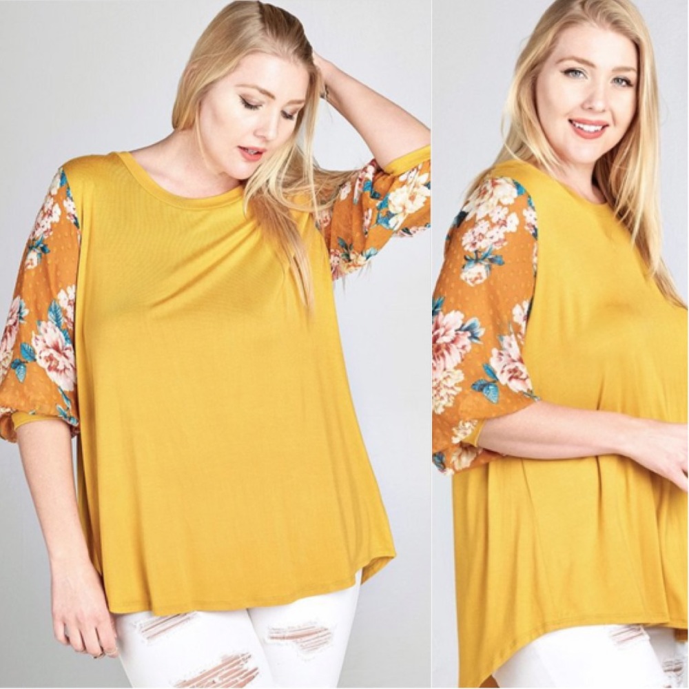 6 PACKS Plus Size Made in USA Mustard Floral Tops